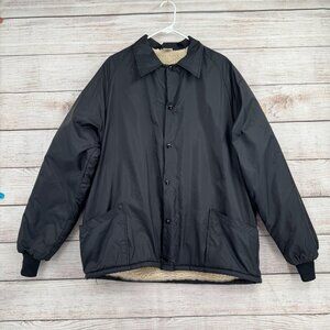 Vintage 80's Windjammer Sherpa Lined Nylon Snap Down jacket Men's XL Black